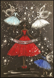 Alexandra King Christmas card fashion illustration sketch red dress fairy nurses