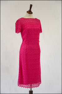 Vintage 1960s Fuchsia Pink Lace Wiggle Dress