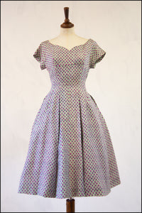 Vintage 1950s Mint Rose Print Silk Dress