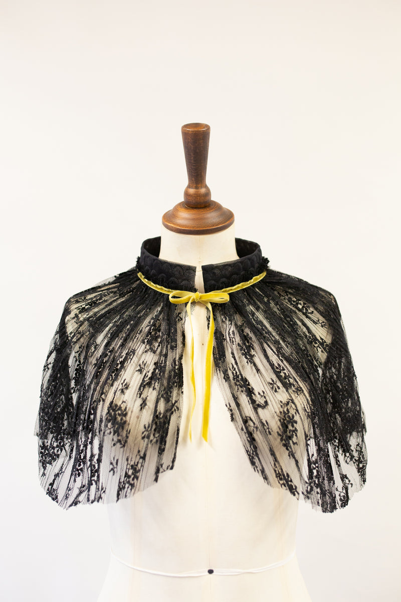その他 Handmade Antique Lace Capelet Antique Victorian Capelet French Black Silk Blend Sho… - Gem
