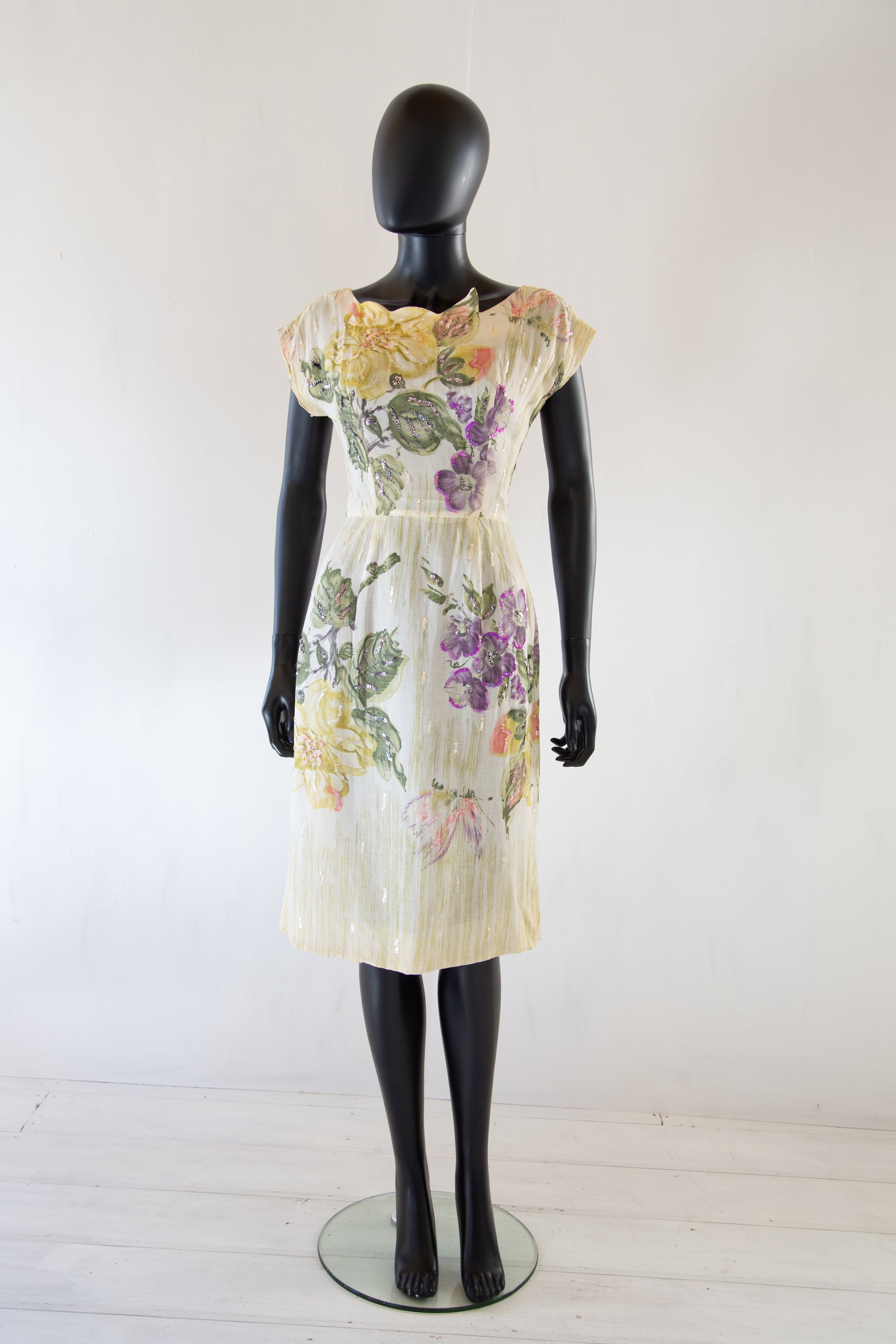 Vintage 1950s Cream Floral Voile Wiggle Dress ALEXANDRA-KING Vintage 1950s Cream Floral Voile Wiggle Dress ALEXANDRA-KING
