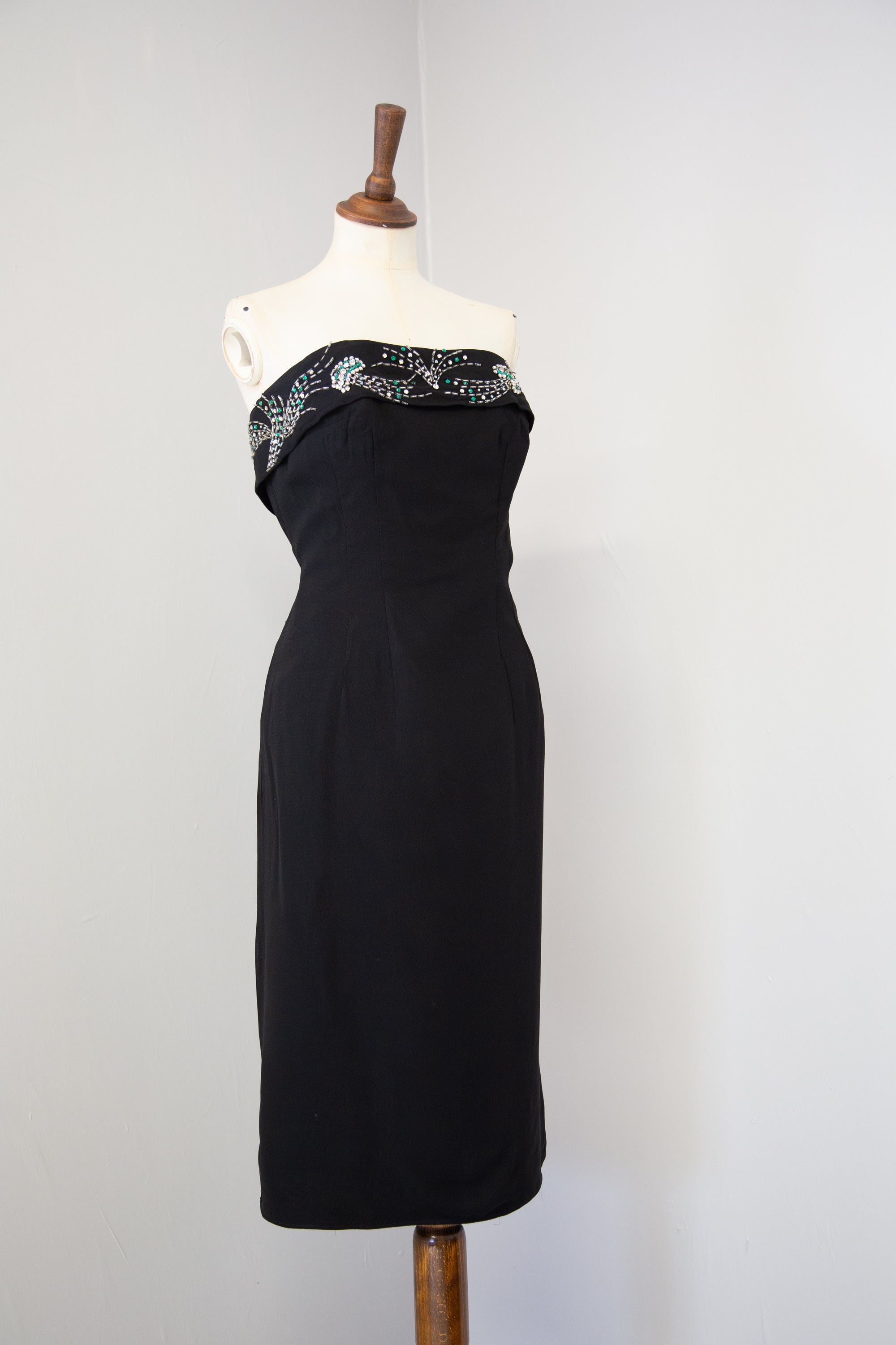 Vintage 1950s Black Strapless Rhinestone Wiggle Dress ALEXANDRA-KING Vintage 1950s Black Strapless Rhinestone Wiggle Dress ALEXANDRA-KING