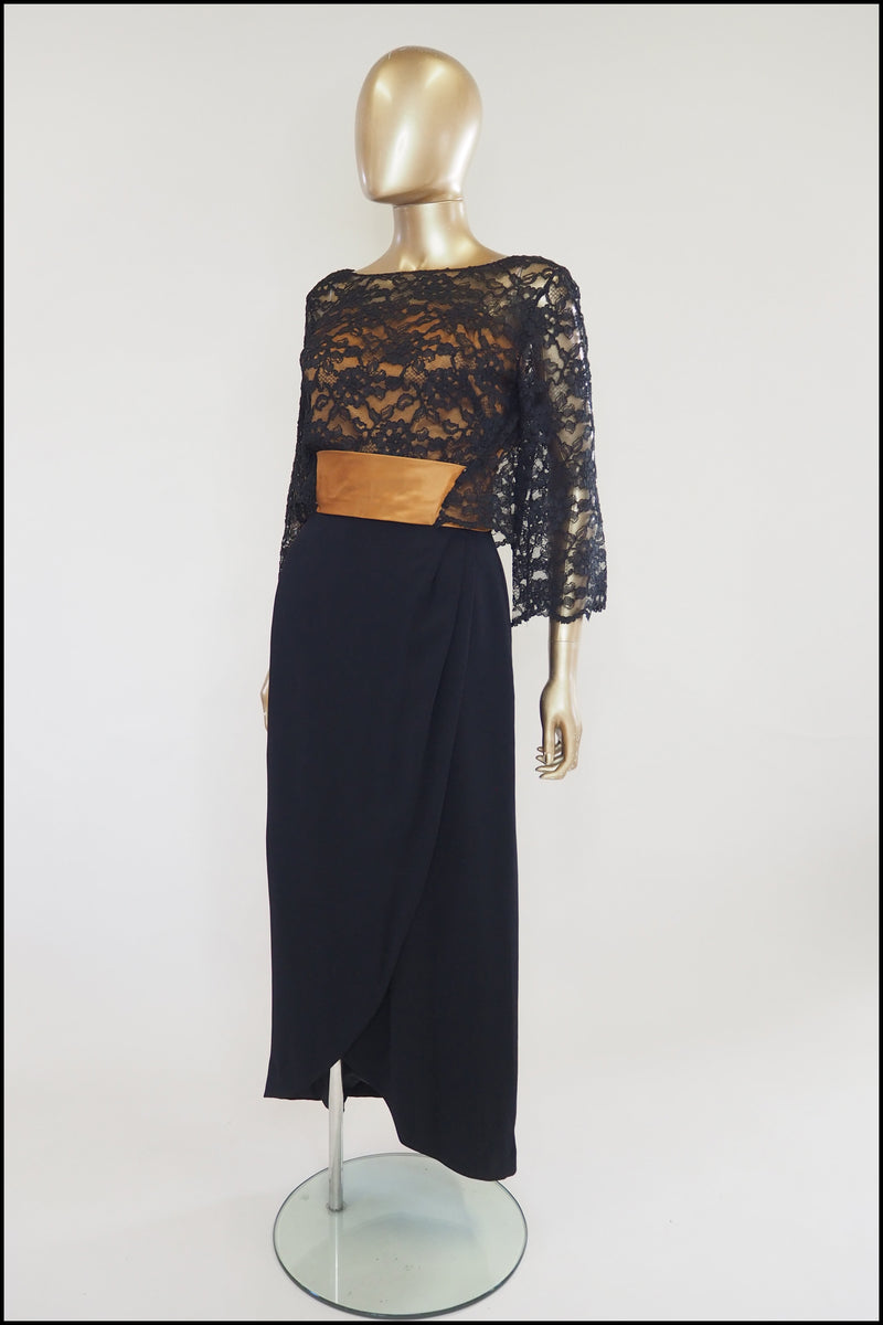 80s black crepe dress