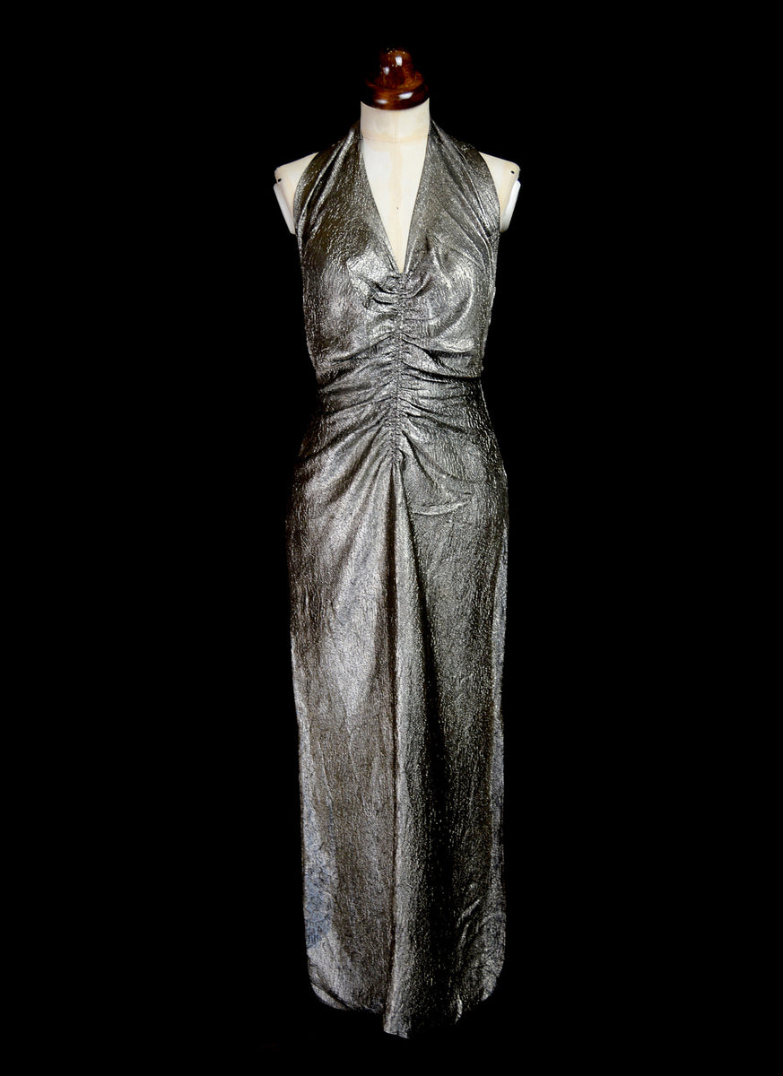 Gold lame halter dress new arrivals