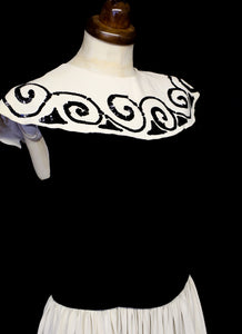 RESERVED Vintage 1940s Monochrome Velvet Crepe Dress