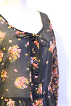 Vintage 1970s Black Floral Muslin Maxi Dress