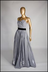 Gingham - Black and White Cotton Ballgown Dress - S