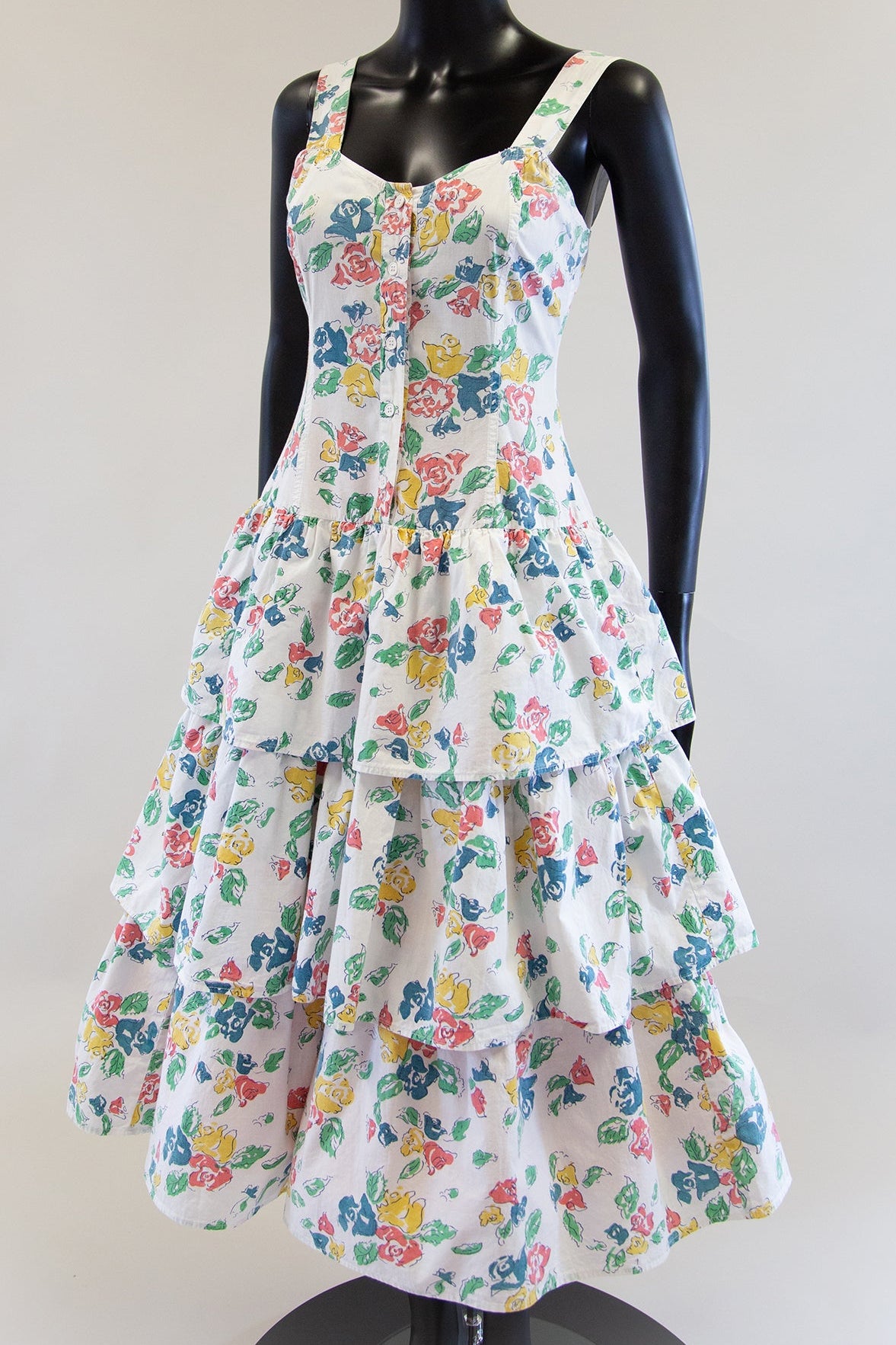 Vintage 1980s White Floral Cotton Tiered Dress – ALEXANDRA-KING