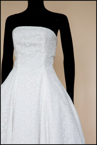 1950 - Strapless Ivory Guipure Lace Midi Dress
