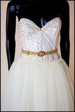Julia - Ivory Gold Tulle Beaded Gown - S  (sample)