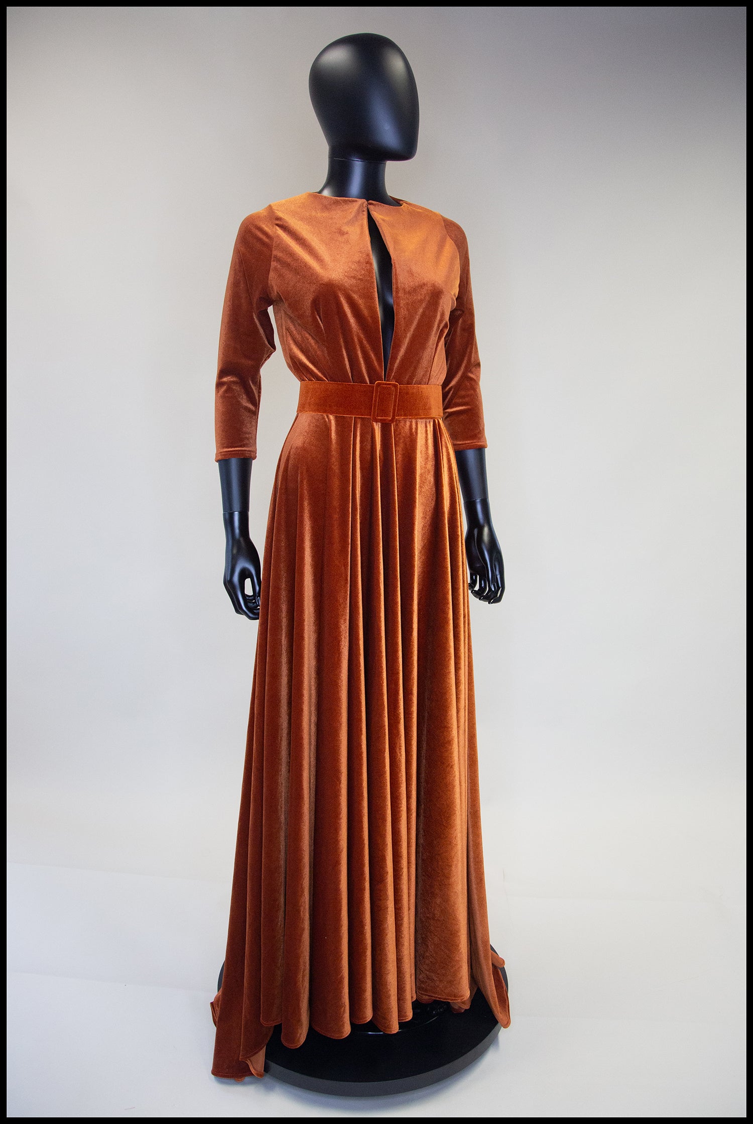Amber - Burnt Orange Velvet Maxi Dress Amber - Burnt Orange Velvet Maxi Dress