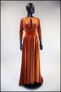 alexandra king amber orange velvet gown