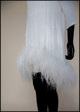 Clara - Beaded Silk Georgette Mini Dress with Ostrich Feather Hem - S