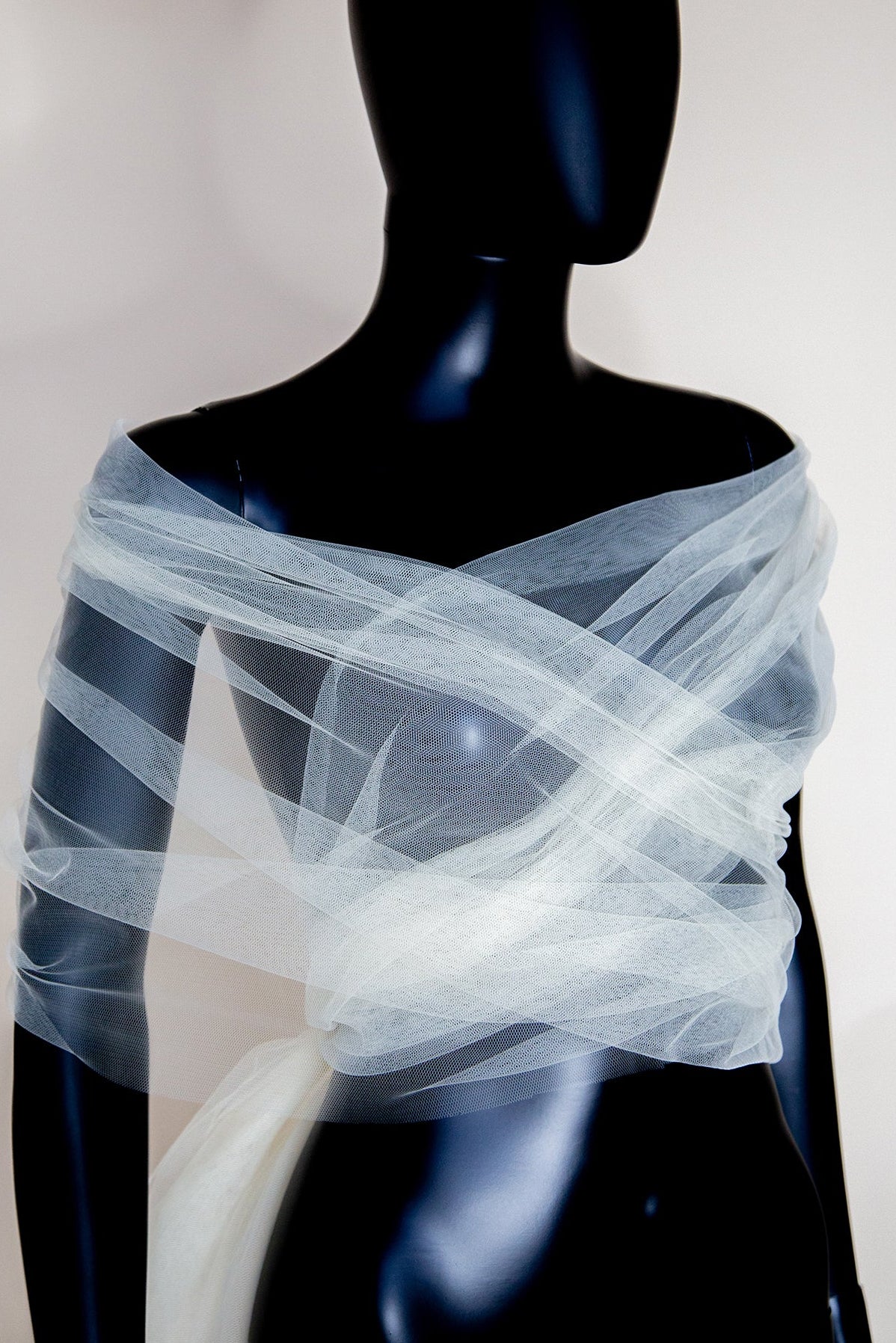 Bow Tulle Double Shoulder Shawl 44273PI: Detachable Ruched Tulle Shawl | Sincerity Bridal main image 3