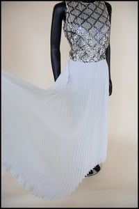 Vintage 1970s White Pleated Sequin Maxi Dress