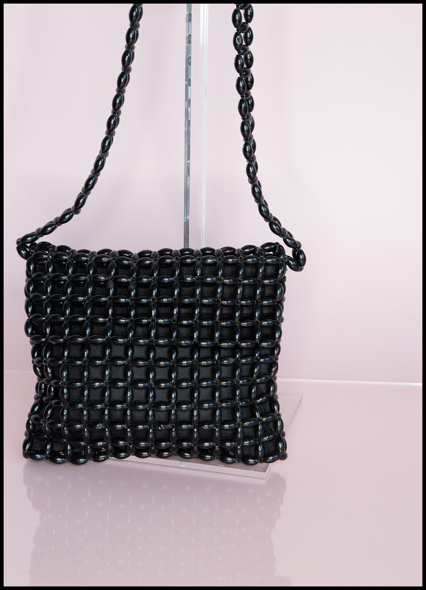 Vintage 1960s Black Plastic Beaded Bag ALEXANDRAKING