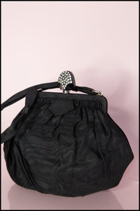 Vintage 1950s Black Taffeta Evening Bag