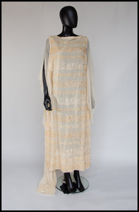 Vintage 1920s Cream Silk Chiffon Embroidered Dress
