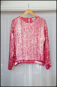 Vintage 1980s Pink Silk Sequin Top