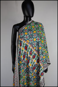 Vintage 1970s Indian Phulkari Multi Embroidered Wool Wrap