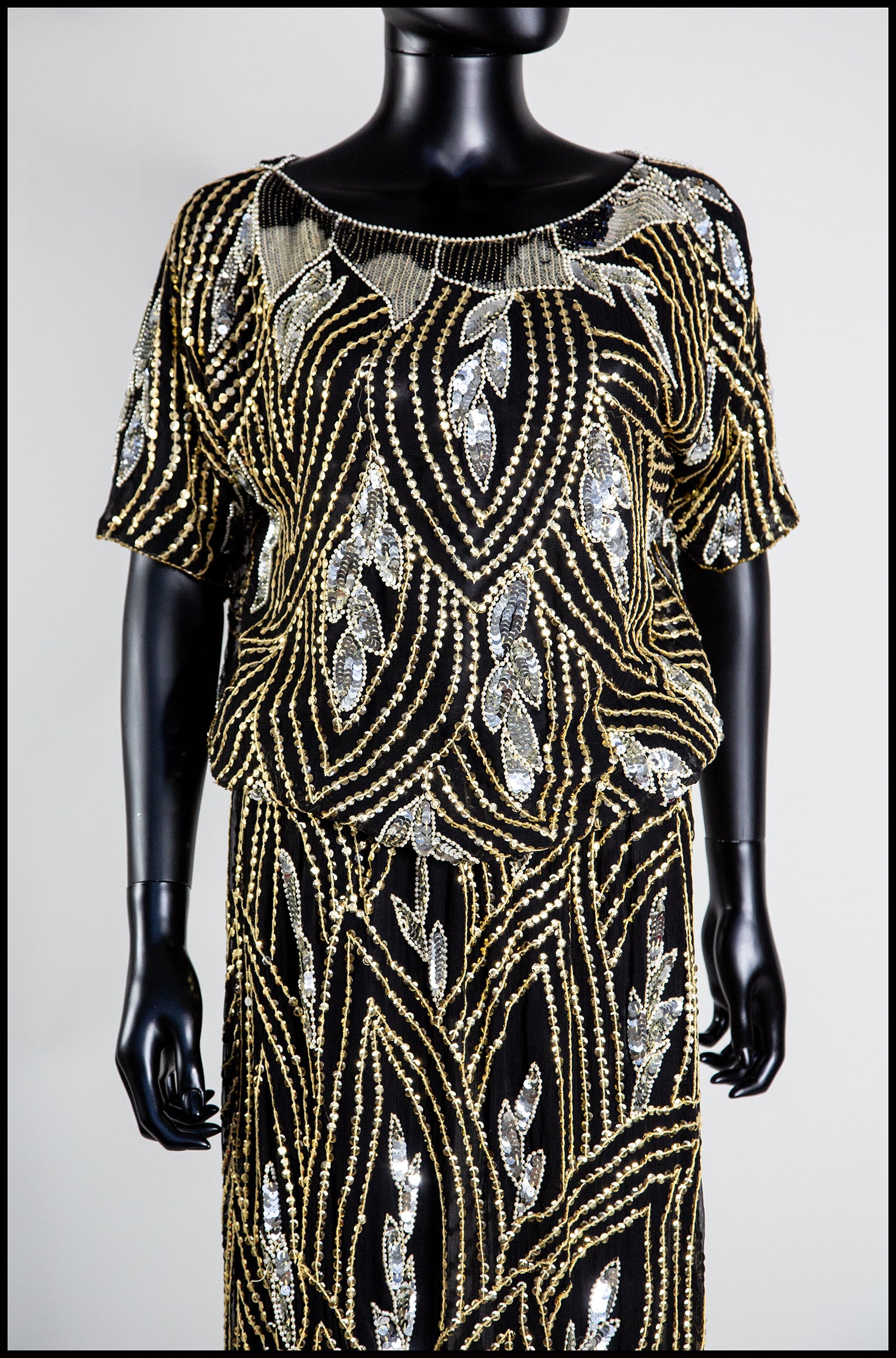 Vintage 1980s Gold Black Beaded Two Piece Dress ALEXANDRA-KING Vintage 1980s Gold Black Beaded Two Piece Dress ALEXANDRA-KING