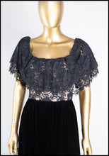 Vintage 1970s Black Ruffle Lace Dress