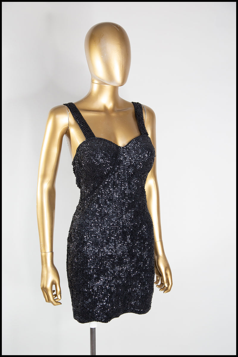 80s PX LONDON SPARKLE BLACK DRESS