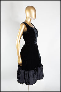 Vintage 1950s Black Velvet Bubble Cocktail Dress