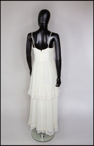 Vintage 1970s Ivory Pleated Chiffon Dress
