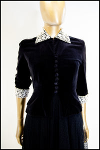 Vintage 1940s Black Velvet Evening Jacket