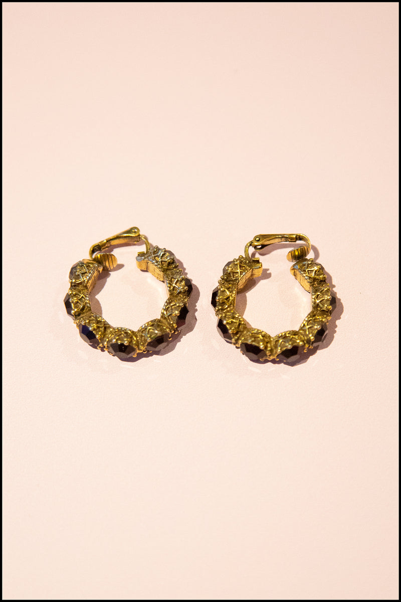 Vintage 1950s Red Rhinestone Hoop Earrings ALEXANDRAKING