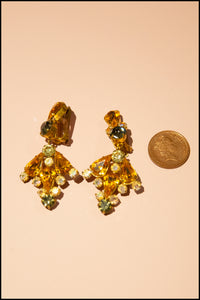 Vintage 1950s Amber Rhinestone Drop Earrings