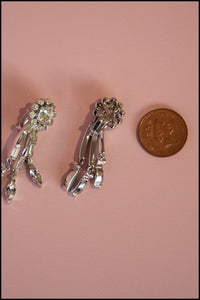 Vintage 1980s Flower Drop Rhinestone Earrings