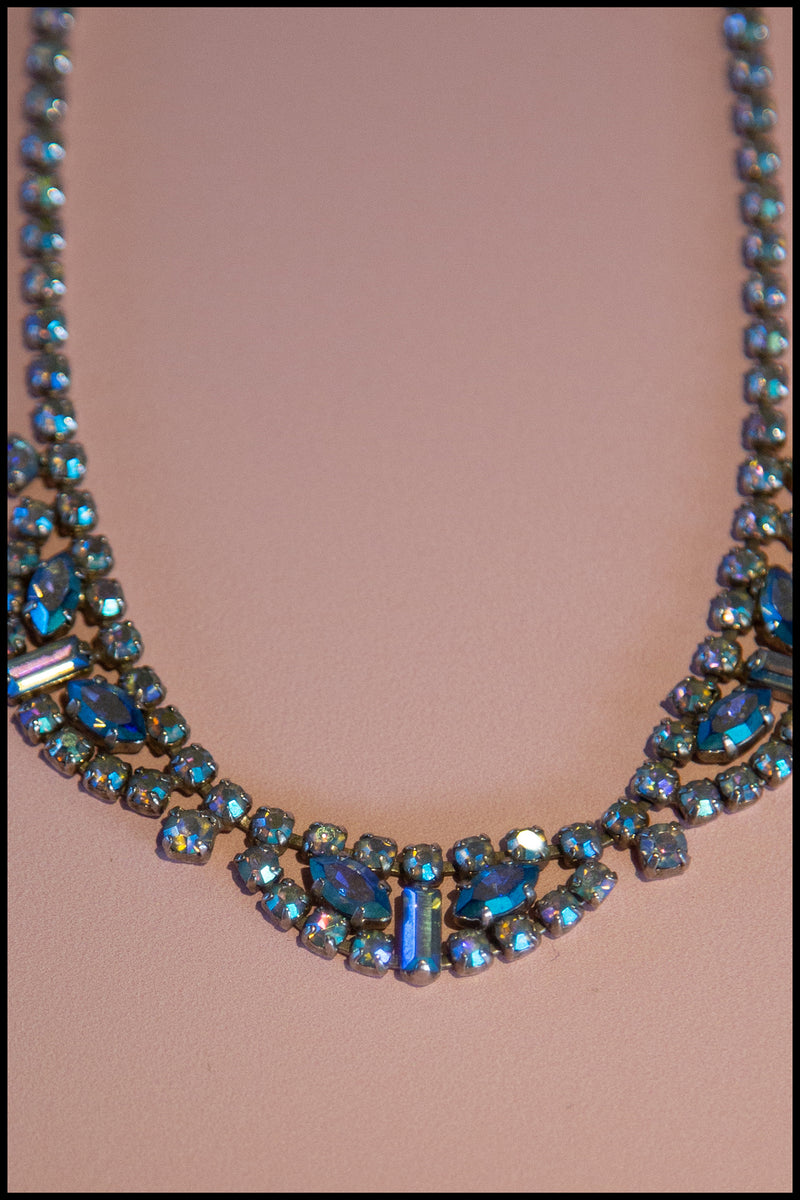 Vintage blue rhinestone necklace new arrivals