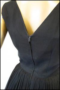 Vintage 1950s Black Silk Chiffon Midi Dress