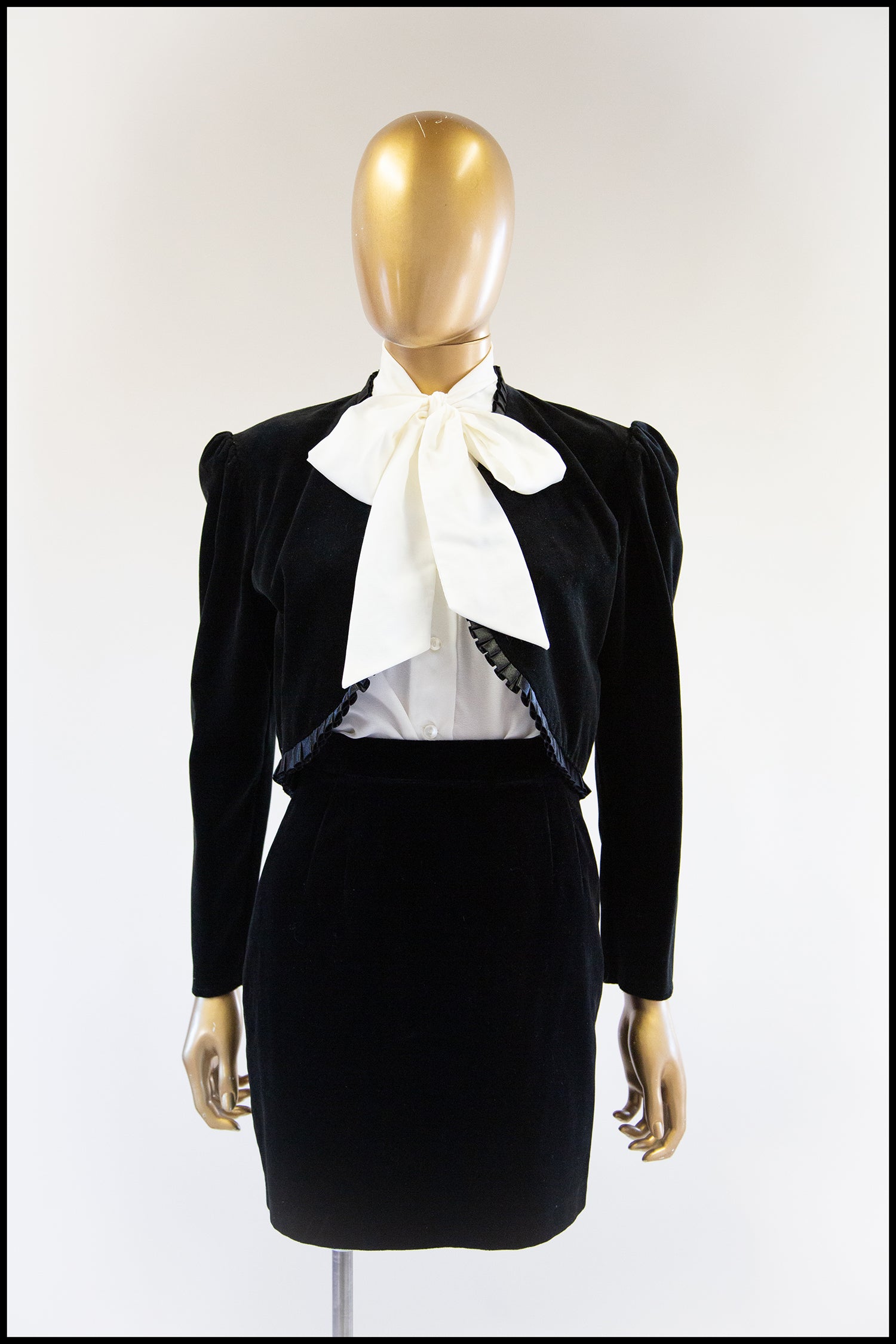 Vintage 1990s Black Velvet Mini Skirt Suit ALEXANDRA-KING Vintage 1990s Black Velvet Mini Skirt Suit ALEXANDRA-KING