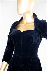 RESERVED Vintage 1940s Black Velvet Illusion Dress