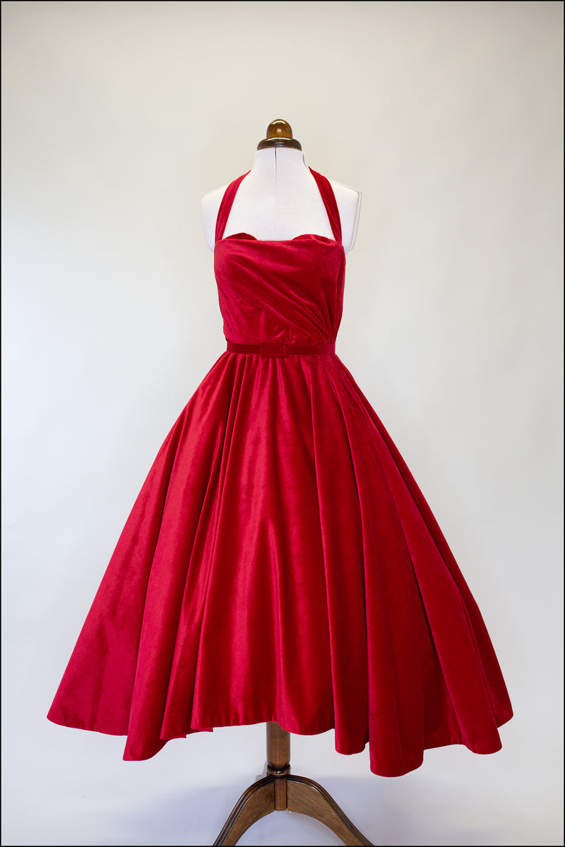 BALLOON CHIC - Velvet Bib Dress - Red