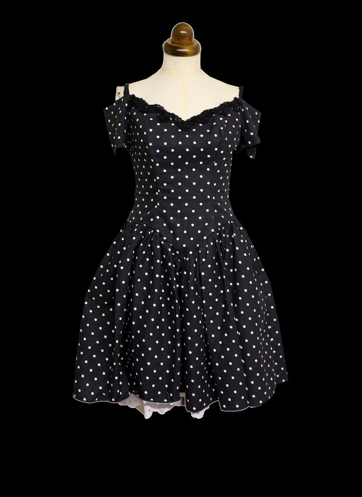 Vintage 1980s Black Polkadot Mini Dress