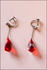 Vintage 1940s Red Crystal Drop Earrings