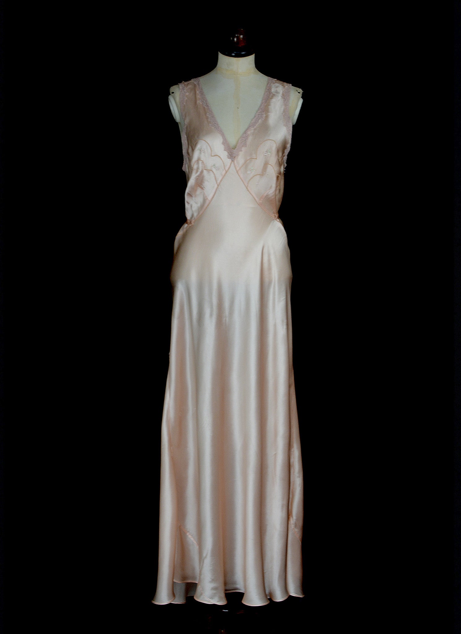 Vintage 1930s Peach Pink Satin Bias Cut Slip Dress Vintage 1930s Peach Pink Satin Bias Cut Slip Dress