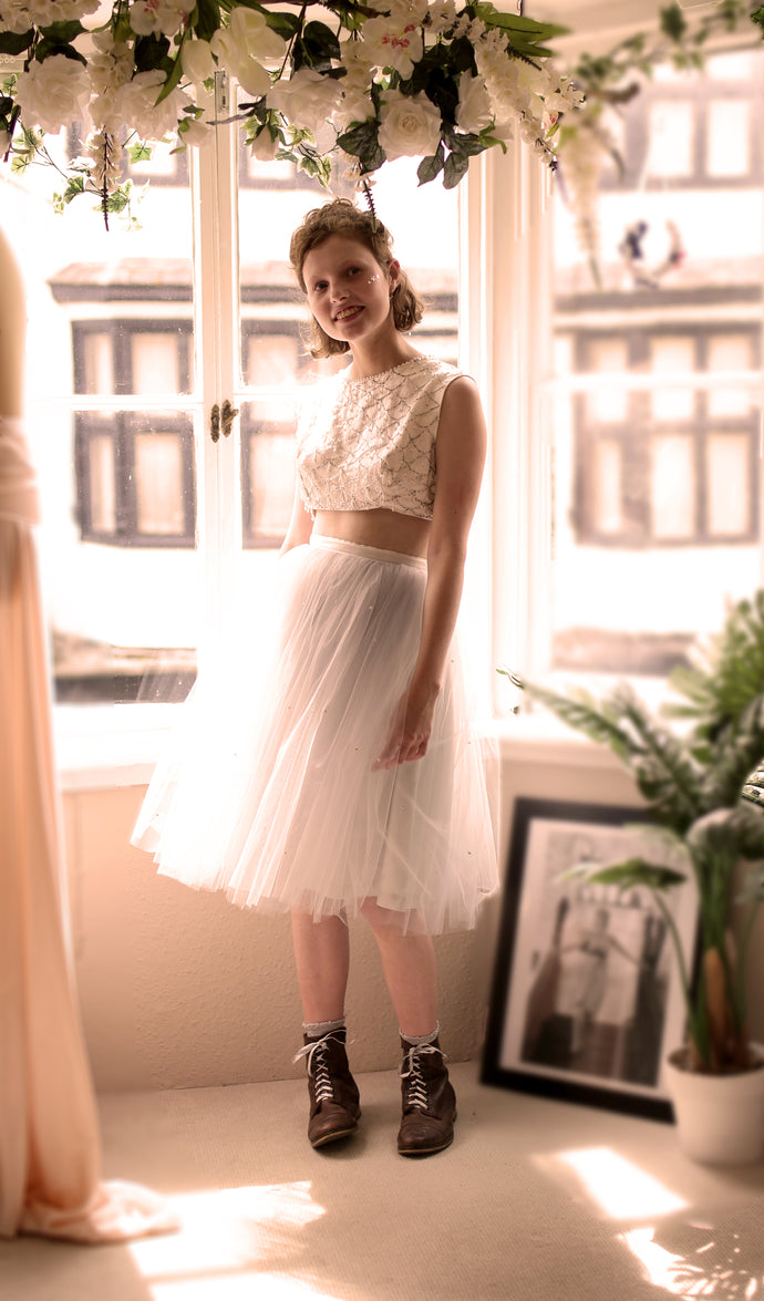 Clara - Crystal Tulle Ballet Skirt and Vintage beaded crop top