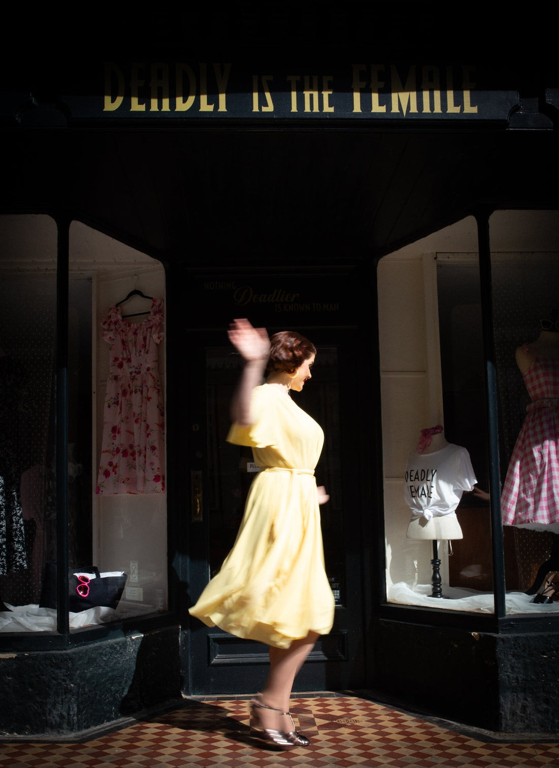 vintage style yellow summer dress at Deadly is the Female boutique Frome
