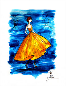 firebird orange satin dress alexandra king sketch fashion illustration