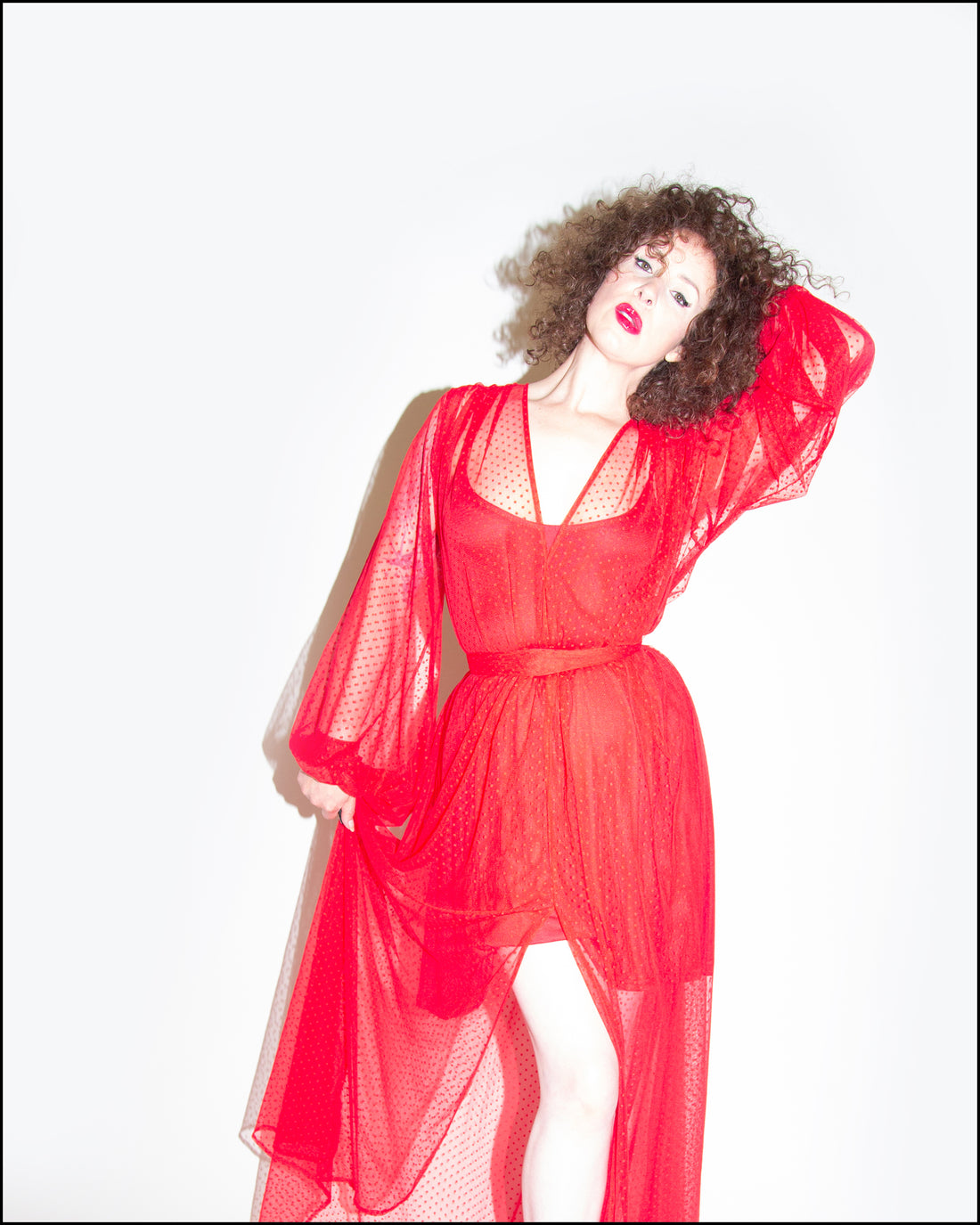sheer red dot dress alexandra king for deadly is the female