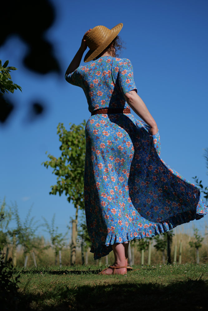 Belle Dress in Blue Floral Muslin