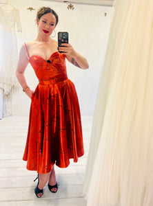 Firebird - Orange Vintage Brocade Midi Dress