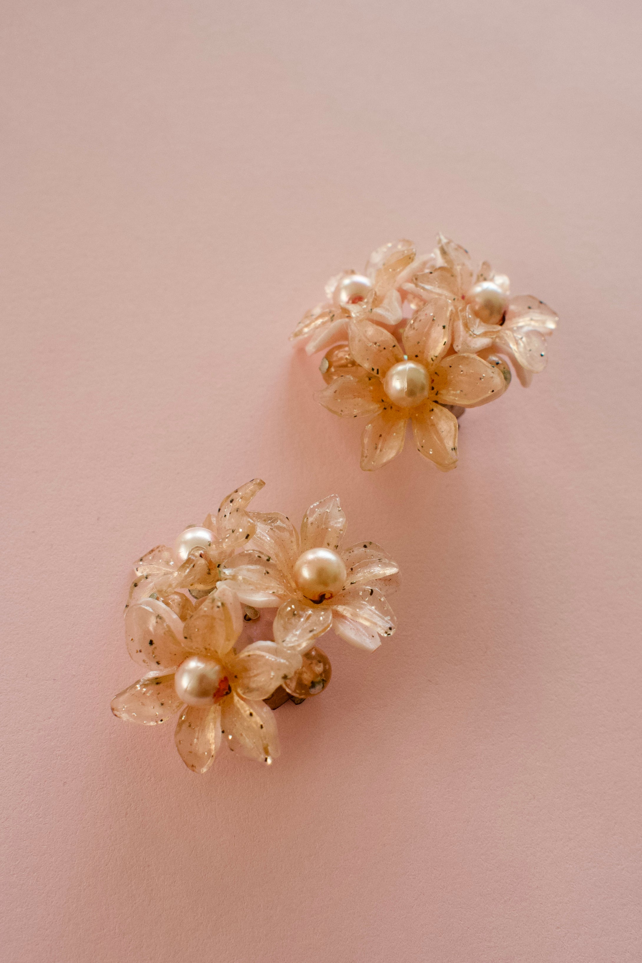 Vintage 1960s Peach Blossom Plastic Earrings