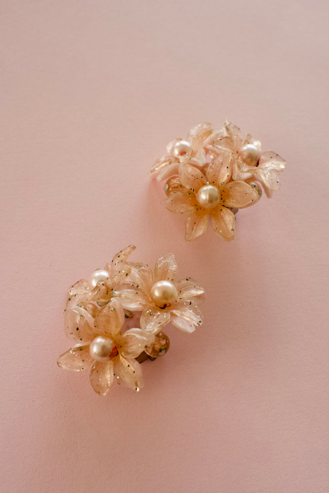 Vintage 1960s Peach Blossom Plastic Earrings