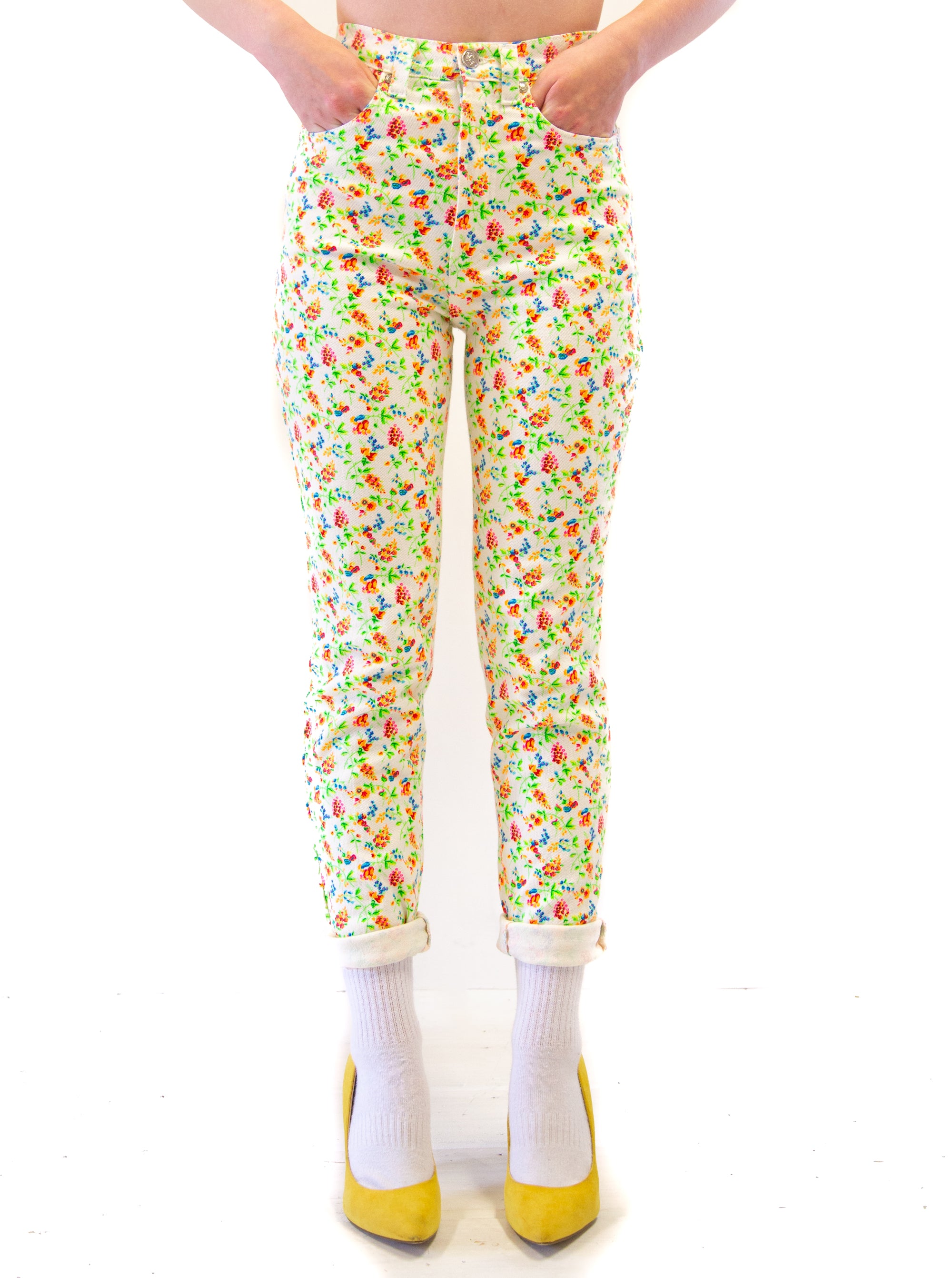 vintage versace high waist 80s floral jeans Alexandra King 